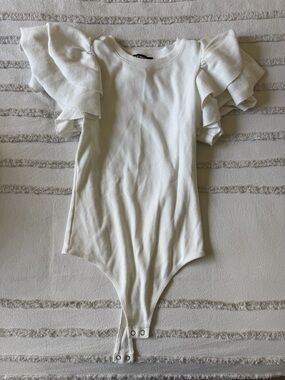 Express White Ruffle Sleeve One-Piece Bodysuit